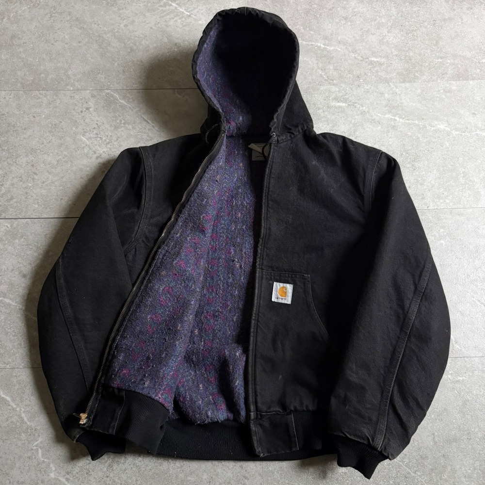 Vintage Carhartt Active Jacket Aztec Blanket Lined Black Medium